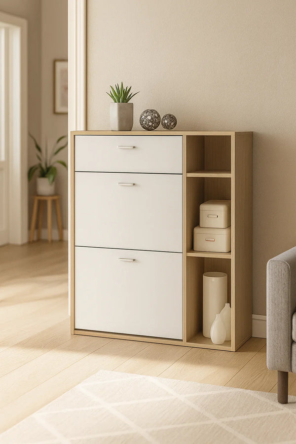 Shoe Rack - MDF wood - White & Beige - 80x35x100 cm - Cataloug