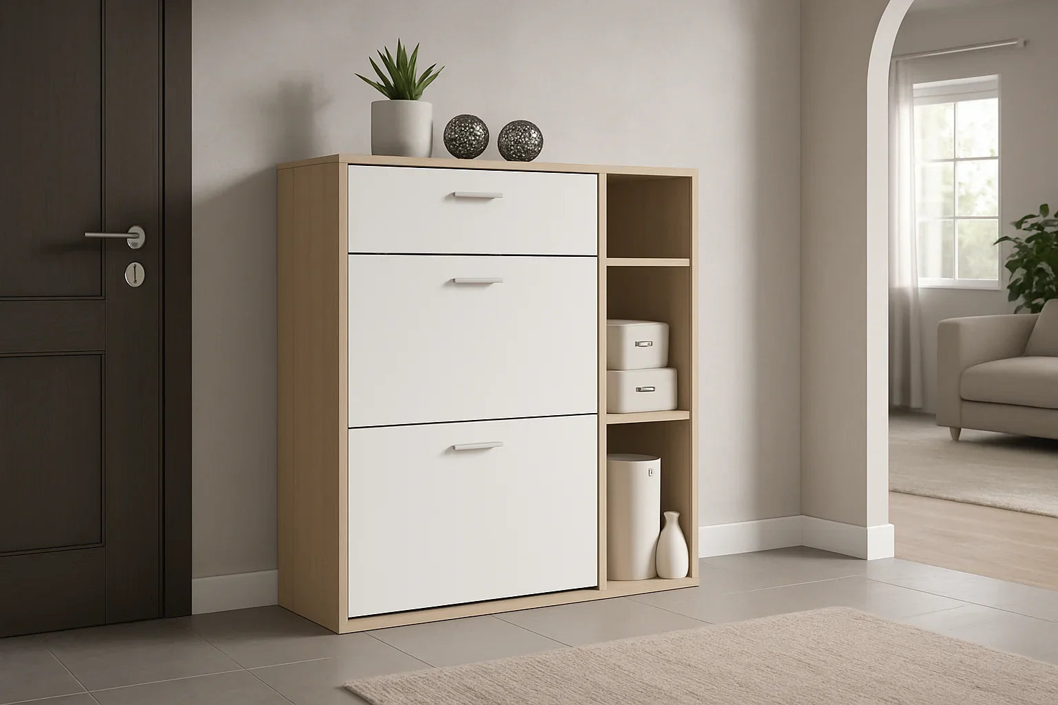 Shoe Rack - MDF wood - White & Beige - 80x35x100 cm - Cataloug