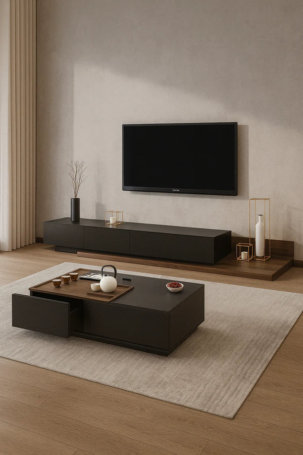Bundle of TV Table and Coffee Table - MDF wood - Brown & grey - Cataloug