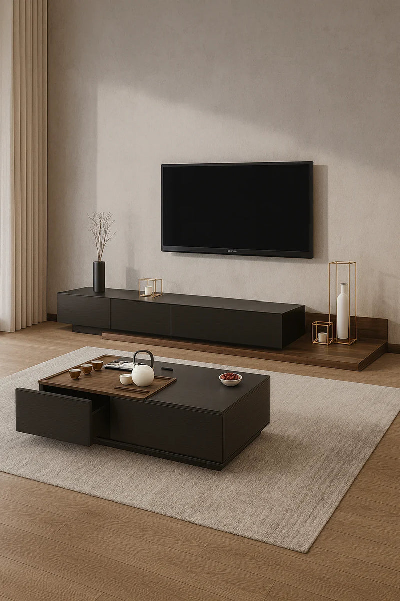 Bundle of TV Table and Coffee Table - MDF wood - Brown & grey - Cataloug