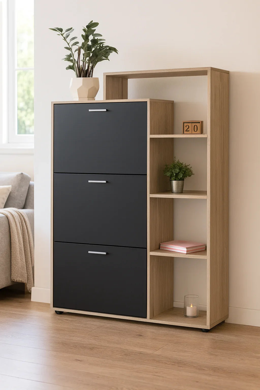 Shoe Rack - MDF wood - Beige & grey - 80x35x120 cm - Cataloug