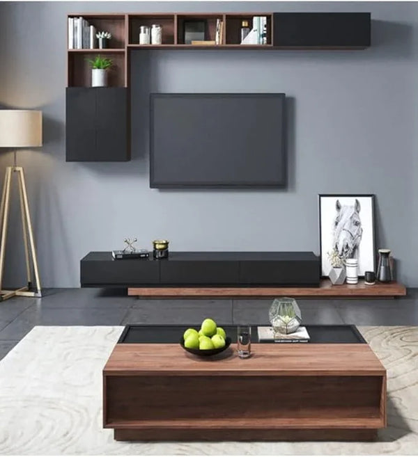 Bundle of TV Table and Coffee Table - MDF wood - Brown & Black - Cataloug