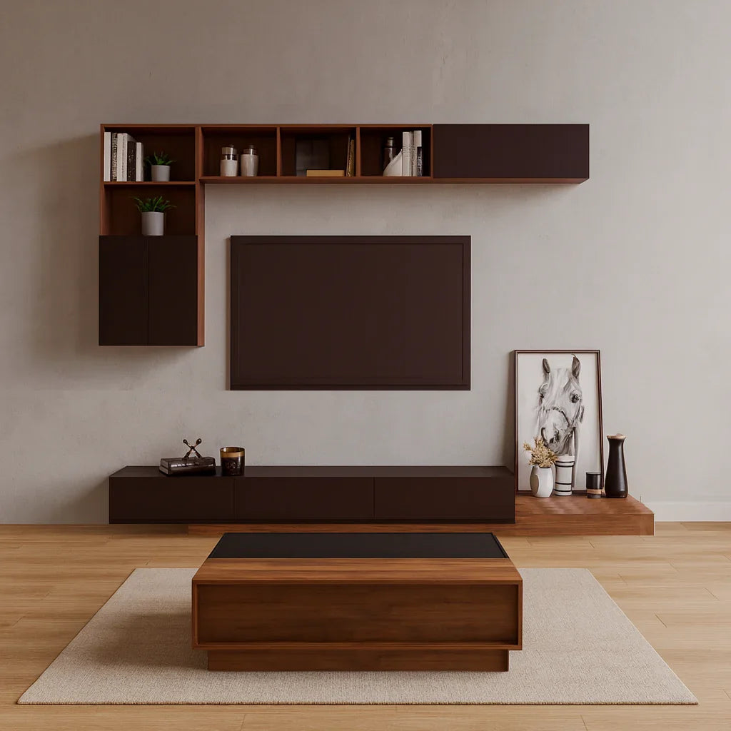 Bundle of TV Table and Coffee Table - MDF wood - Brown & Black - Cataloug