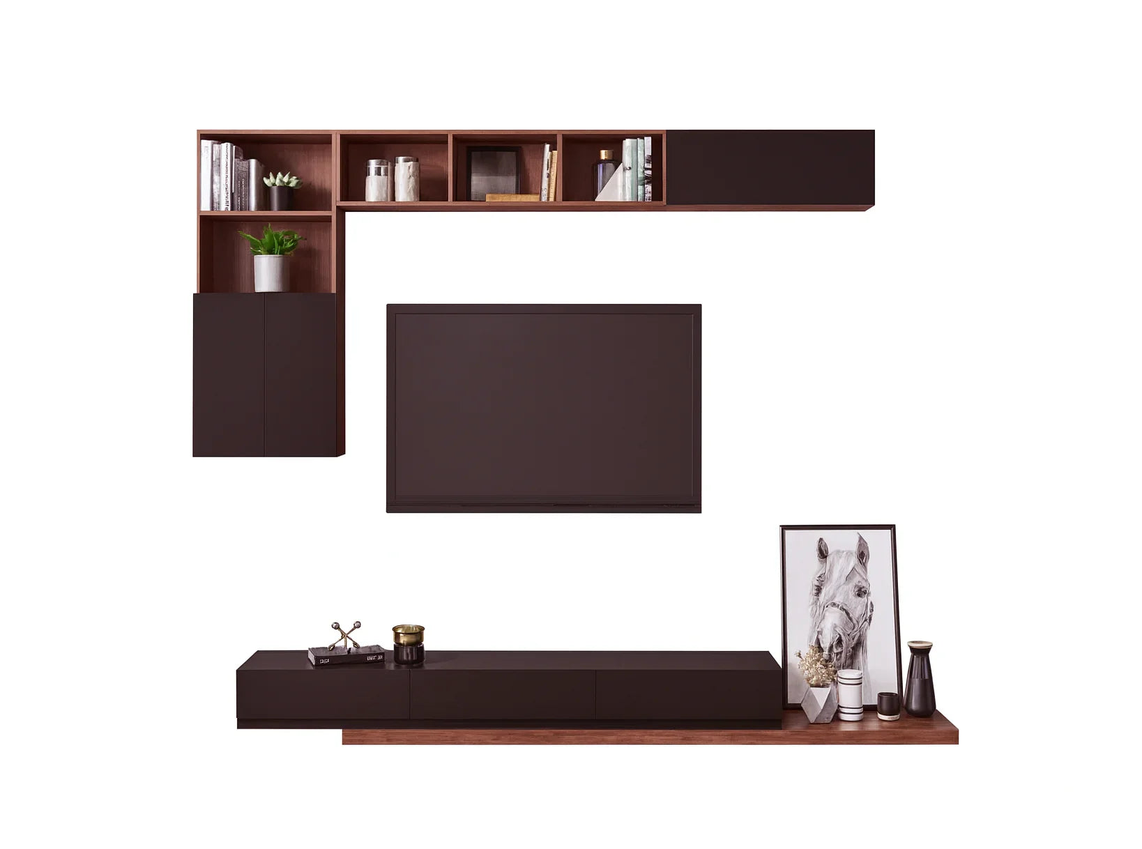 Bundle of TV Table and Coffee Table - MDF wood - Brown & Black - Cataloug