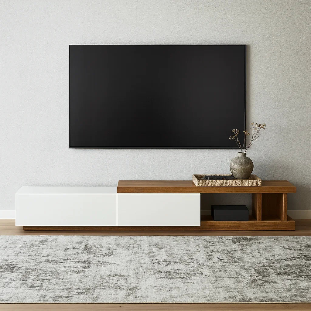 TV table - MDF wood - Brown & White - 190x40x40 cm - Cataloug