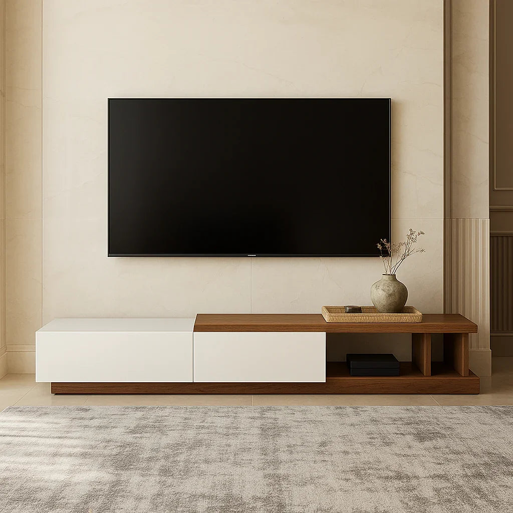 TV table - MDF wood - Brown & White - 190x40x40 cm - Cataloug