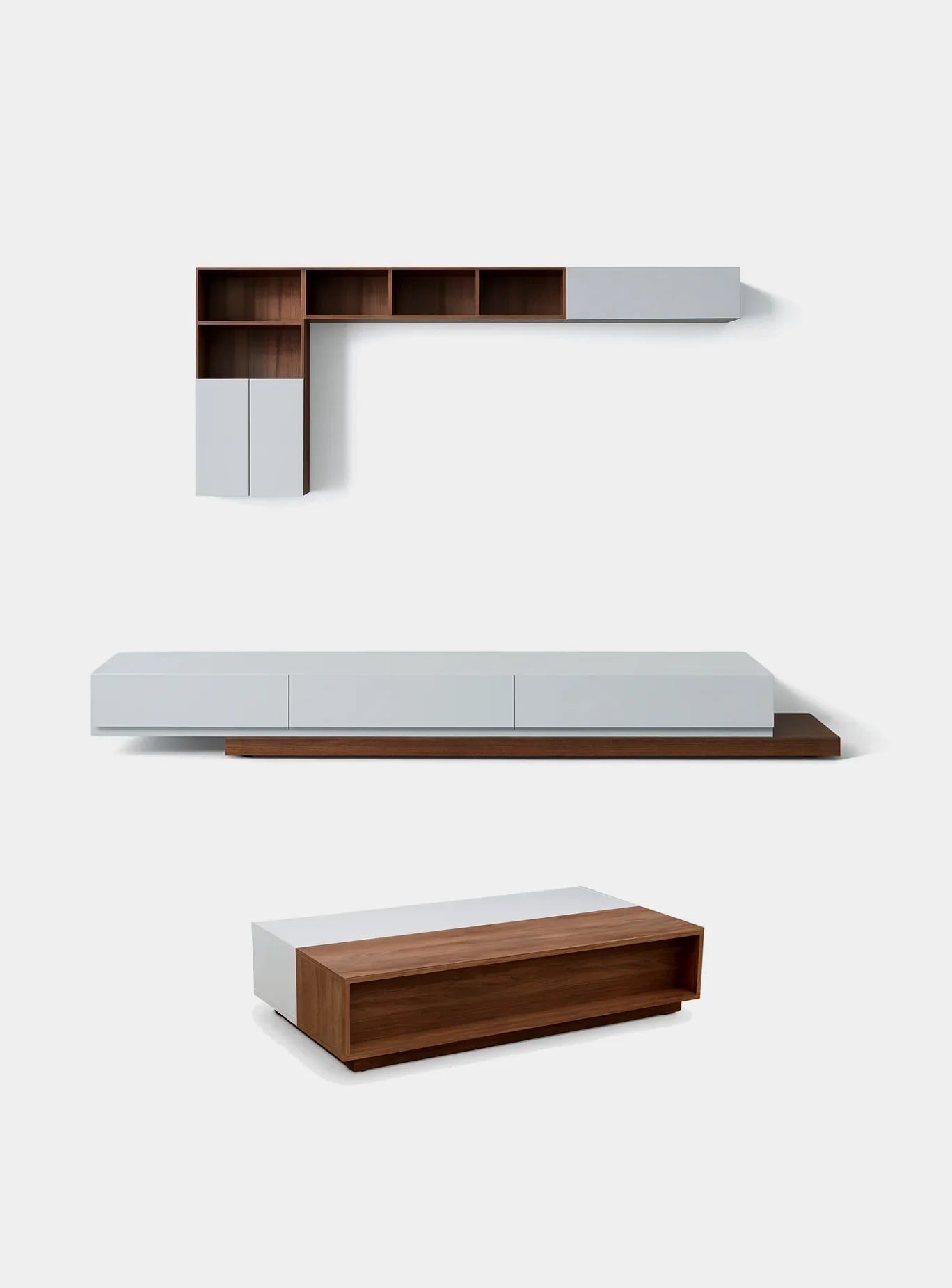 Bundle of TV Table and Coffee Table - MDF wood - Brown & White - Cataloug