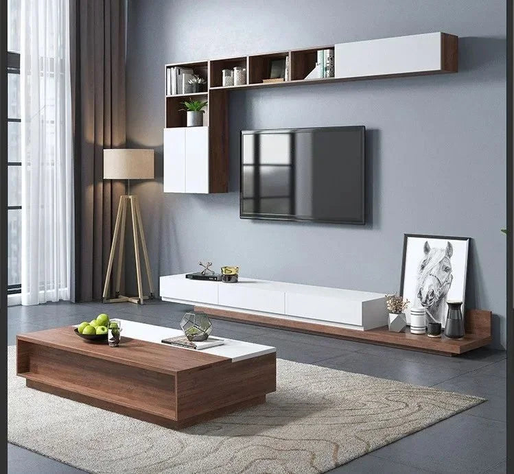 Bundle of TV Table and Coffee Table - MDF wood - Brown & White - Cataloug