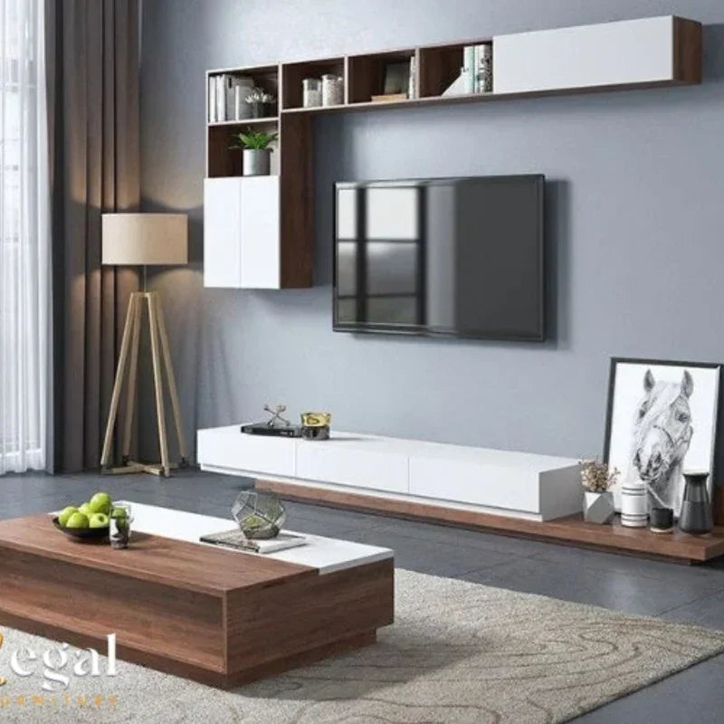 Bundle of TV Table and Coffee Table - MDF wood - Brown & White - Cataloug