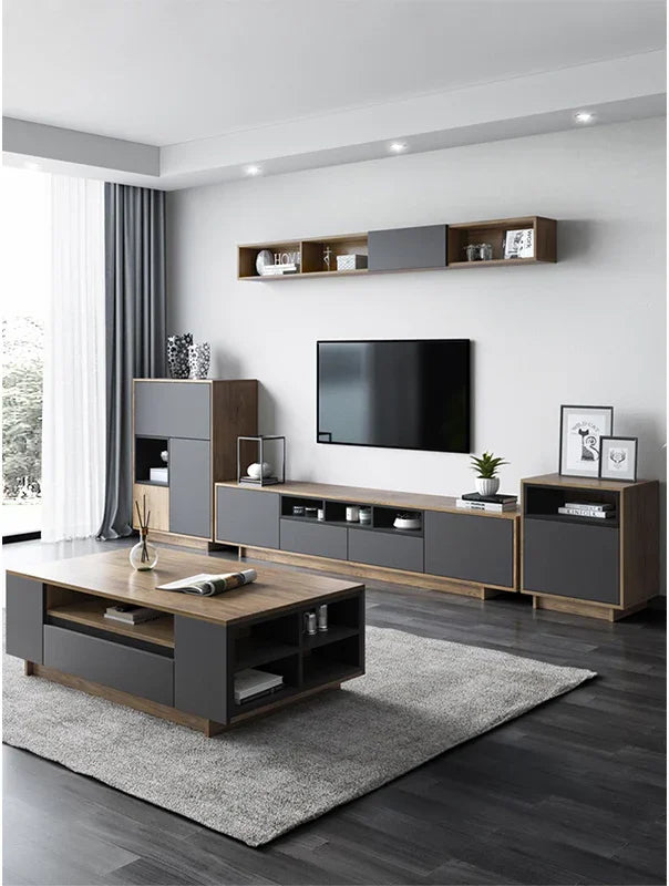Bundle of TV Table and Coffee Table - MDF wood - Brown & grey - Cataloug
