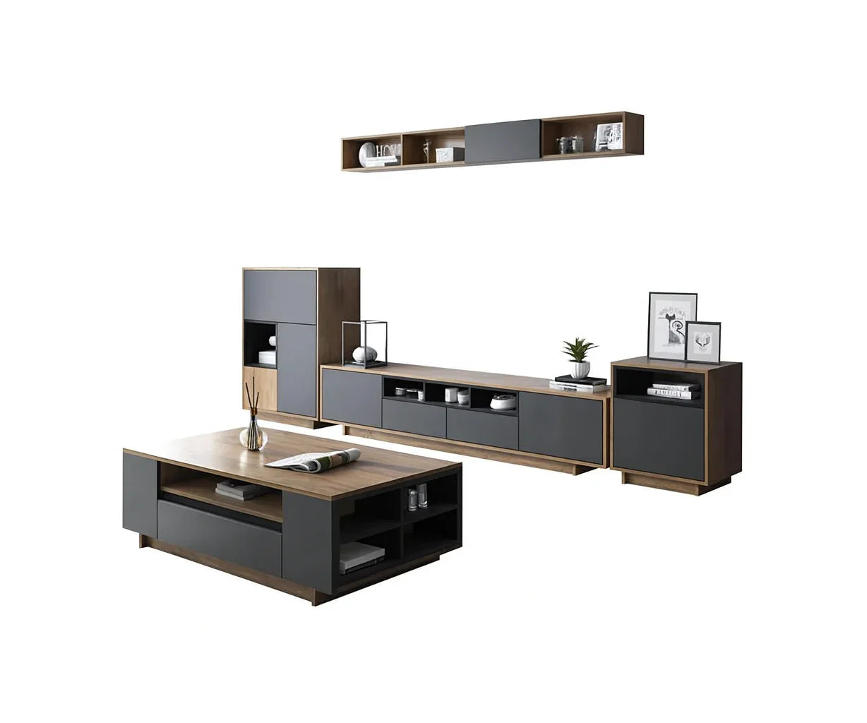 Bundle of TV Table and Coffee Table - MDF wood - Brown & grey - Cataloug