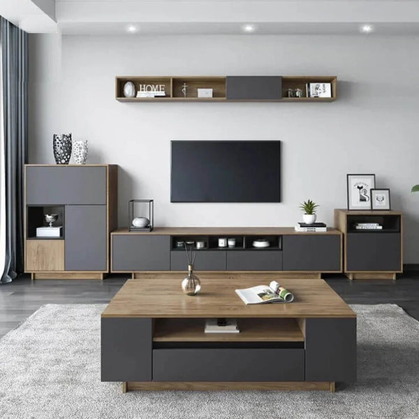 Bundle of TV Table and Coffee Table - MDF wood - Brown & grey - Cataloug