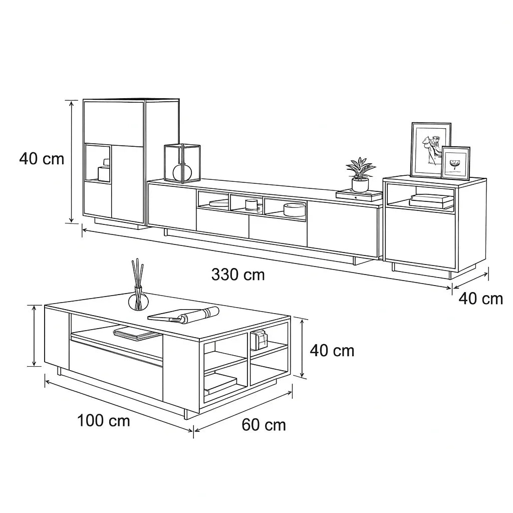 Bundle of TV Table and Coffee Table - MDF wood - Brown & grey - Cataloug