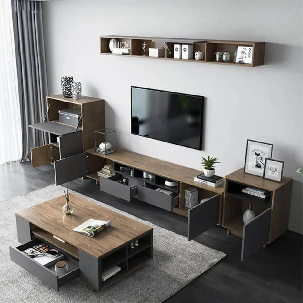 Bundle of TV Table and Coffee Table - MDF wood - Brown & grey - Cataloug