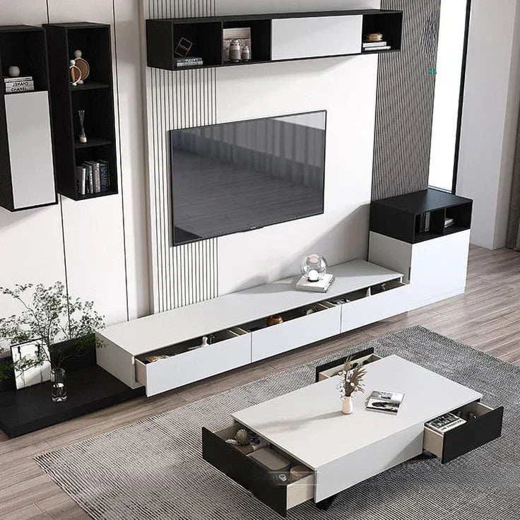 Bundle of TV Table and Coffee Table - MDF wood - White & Black - Cataloug