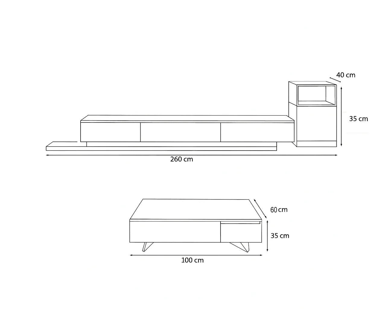 Bundle of TV Table and Coffee Table - MDF wood - White & Black - Cataloug