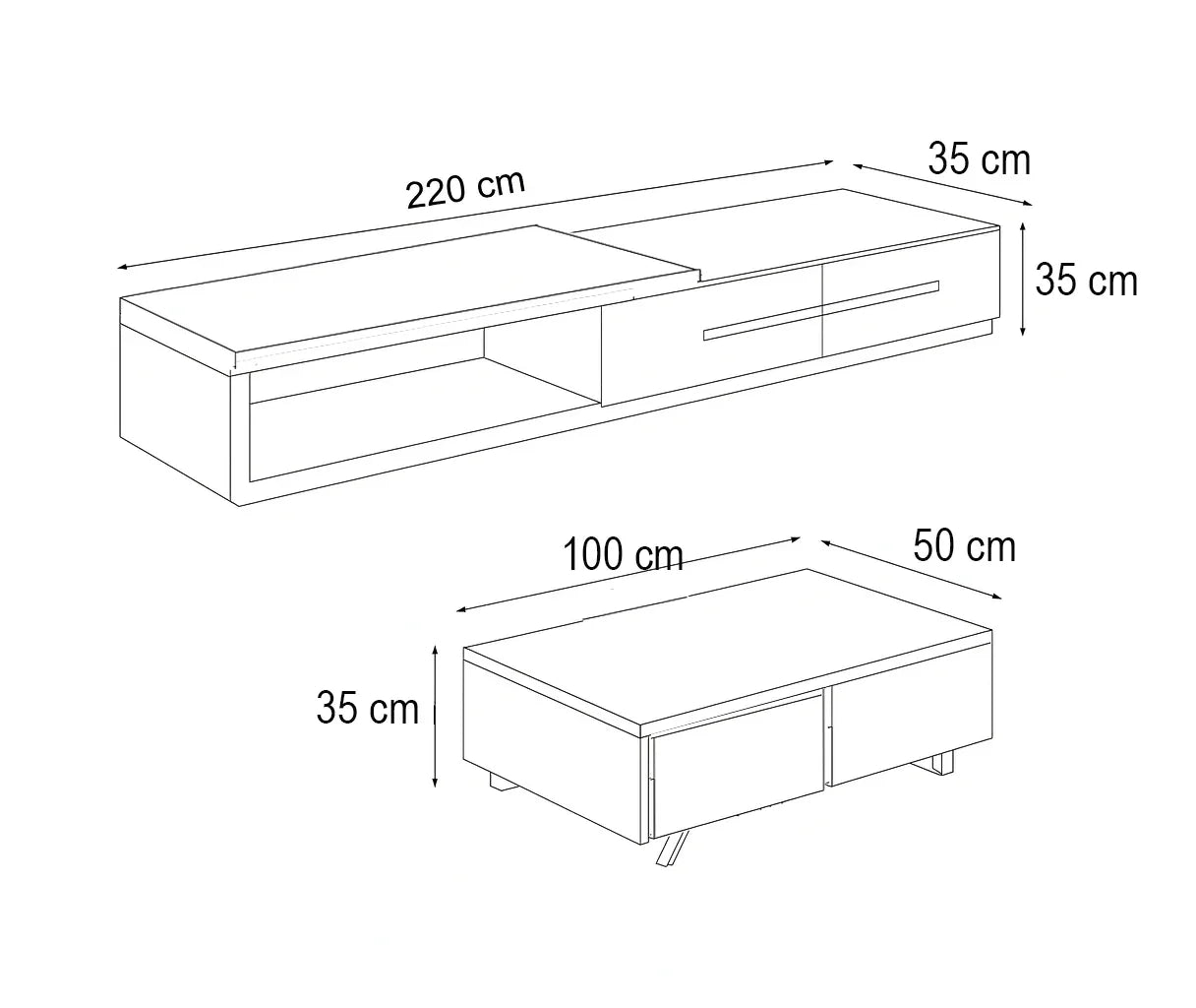 Bundle of TV Table and Coffee Table - MDF wood - Brown & Black - Cataloug