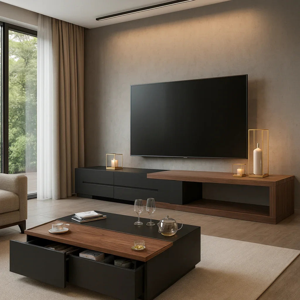 Bundle of TV Table and Coffee Table - MDF wood - Brown & Black - Cataloug