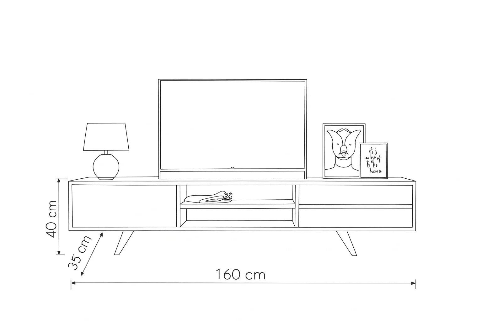 TV table - MDF wood - Beige & White - 160x35x40 cm - Cataloug