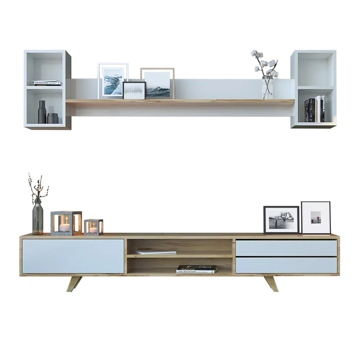 TV table - MDF wood - Beige & White - 160x35x40 cm - Cataloug