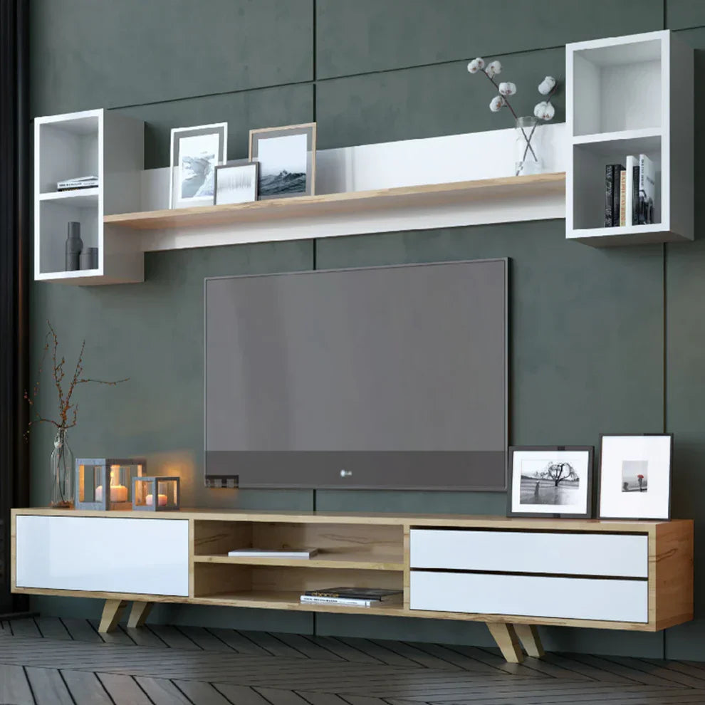 TV table - MDF wood - Beige & White - 160x35x40 cm - Cataloug