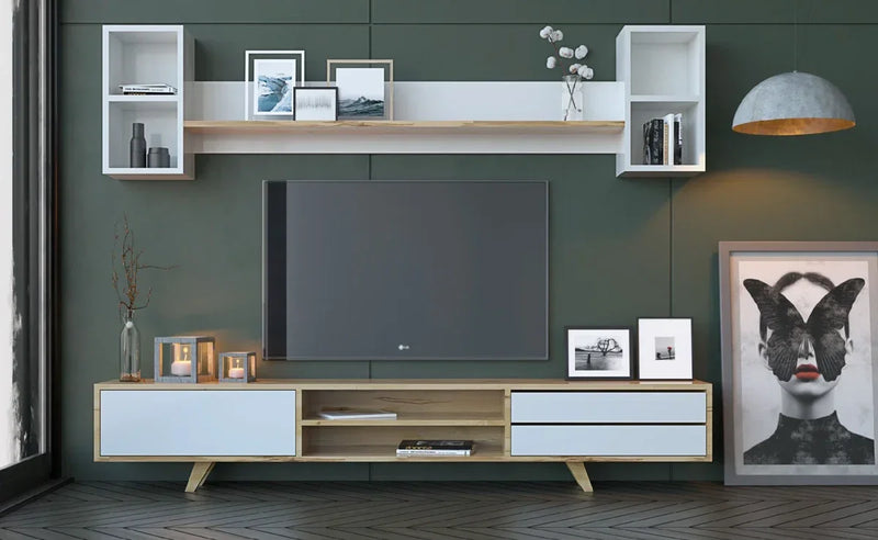 TV table - MDF wood - Beige & White - 160x35x40 cm - Cataloug