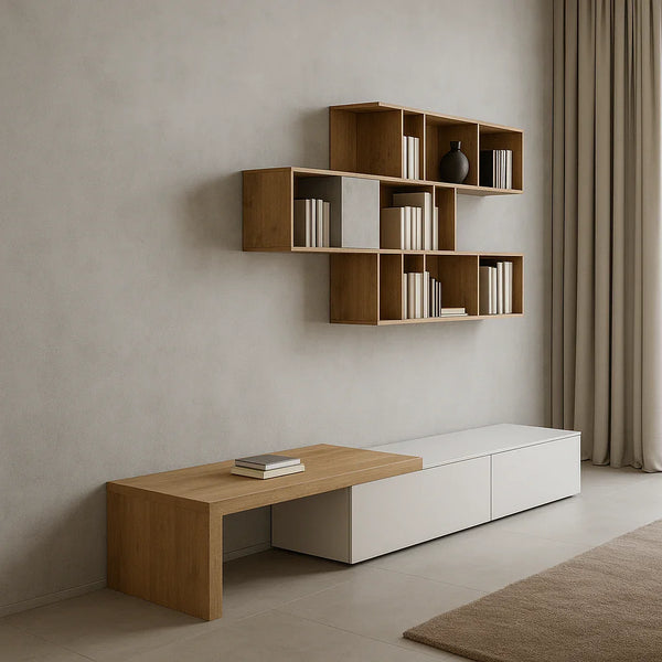 TV table - MDF wood - Beige & White - 200x35x35 cm - Cataloug