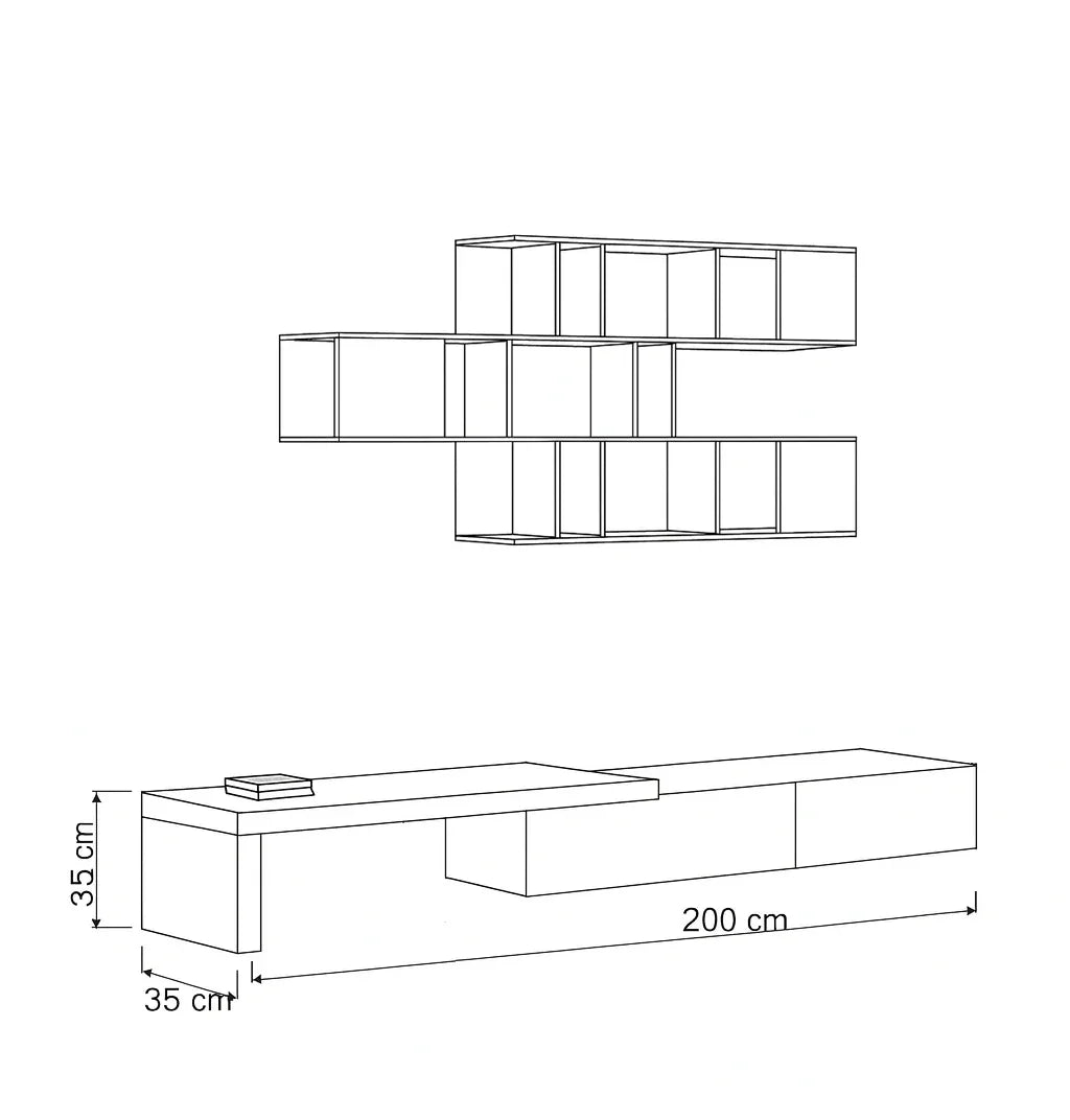 TV table - MDF wood - Beige & White - 200x35x35 cm - Cataloug