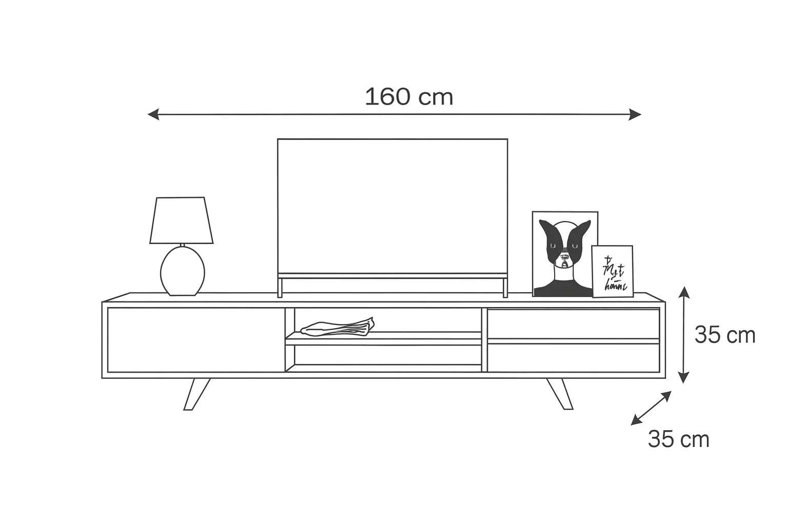 TV table - MDF wood - Beige & White - 160x35x35 cm - Cataloug