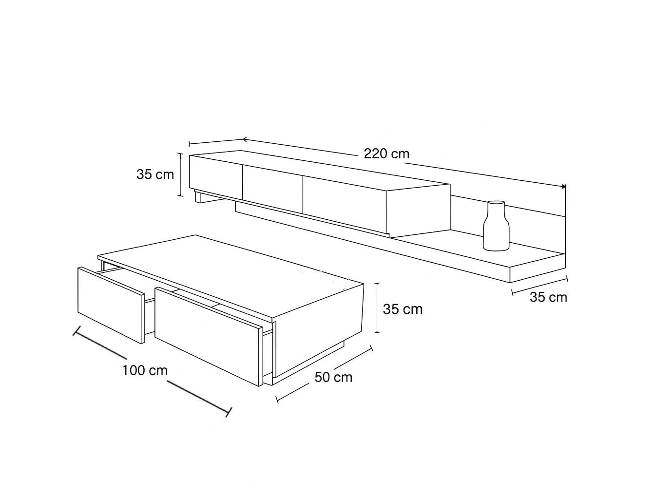 Bundle of TV Table and Coffee Table - MDF wood - White & Black - Cataloug