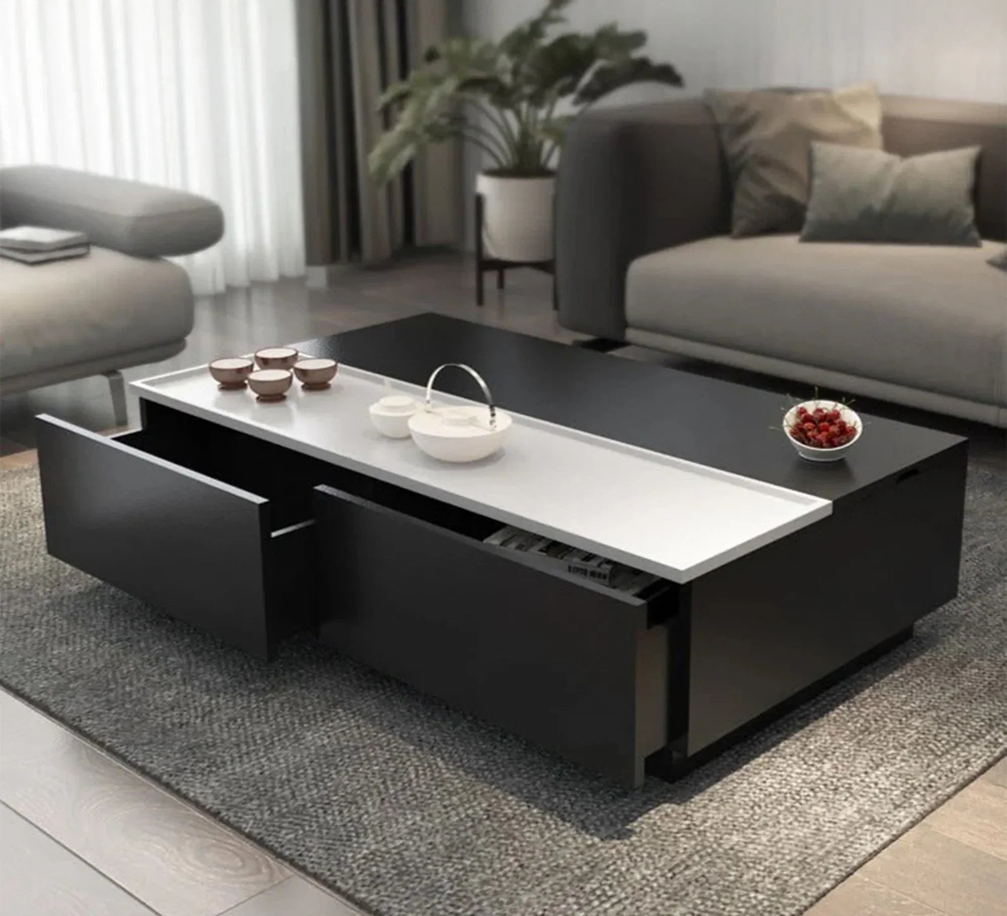 Bundle of TV Table and Coffee Table - MDF wood - White & Black - Cataloug