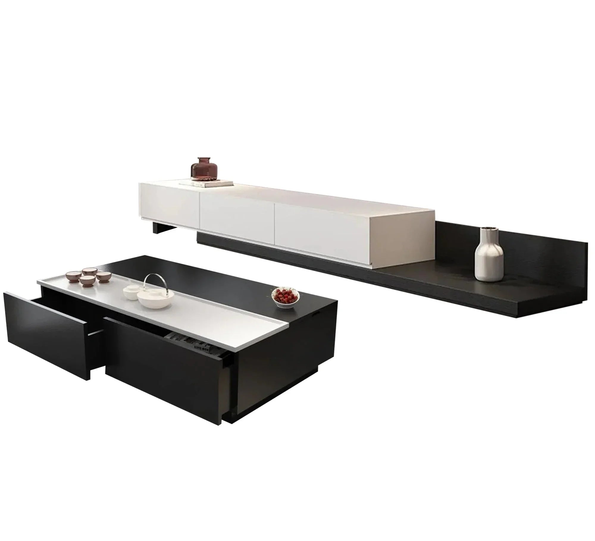 Bundle of TV Table and Coffee Table - MDF wood - White & Black - Cataloug