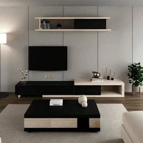Bundle of TV Table and Coffee Table - MDF wood - Black & Beige - Cataloug