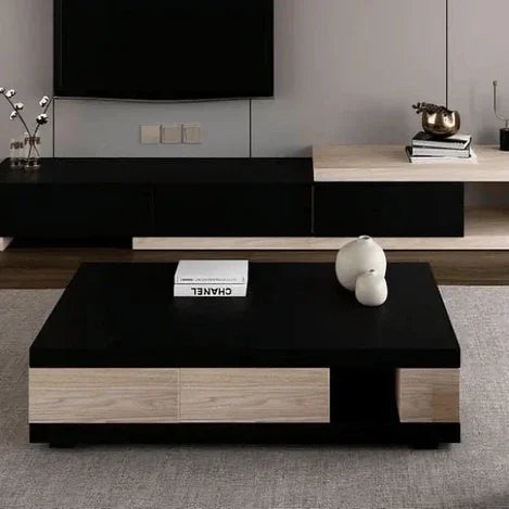 Bundle of TV Table and Coffee Table - MDF wood - Black & Beige - Cataloug