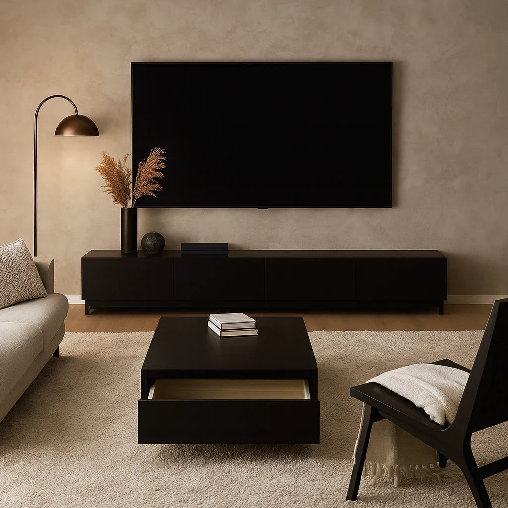 Bundle of TV Table and Coffee Table - MDF wood - Black - Cataloug