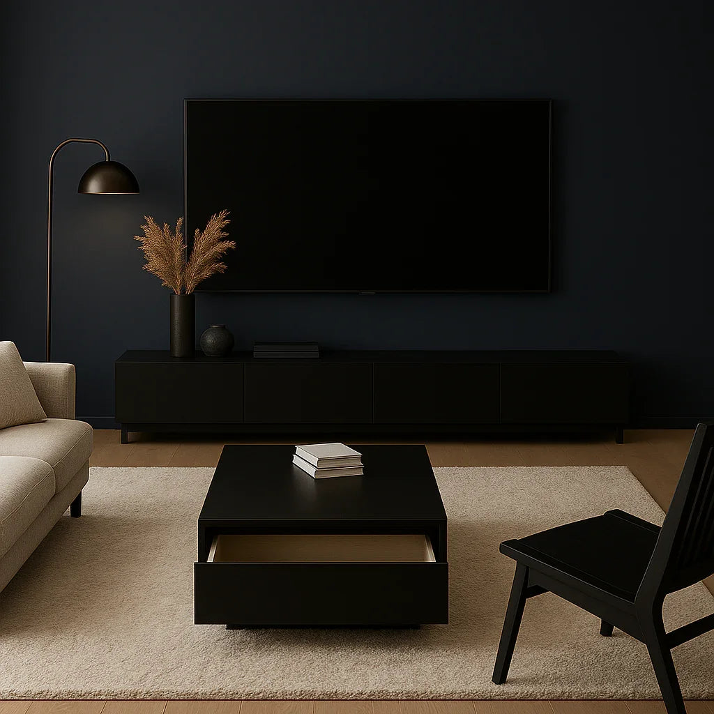 Bundle of TV Table and Coffee Table - MDF wood - Black - Cataloug