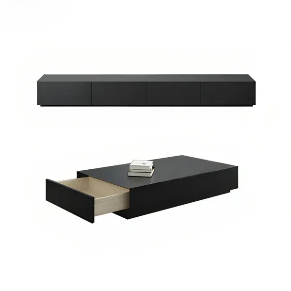 Bundle of TV Table and Coffee Table - MDF wood - Black - Cataloug