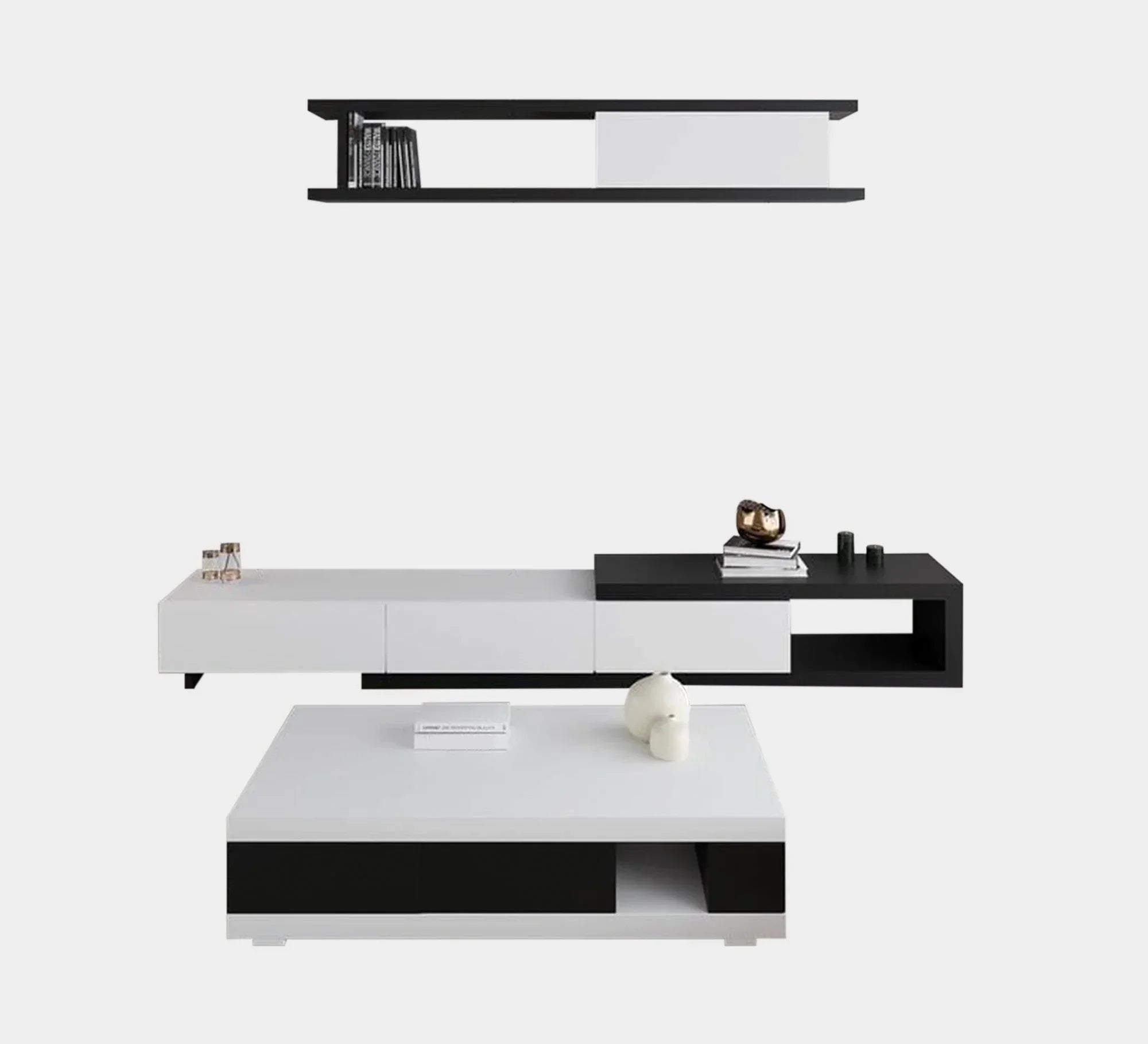 Bundle of TV Table and Coffee Table - MDF wood - White & Black - Cataloug