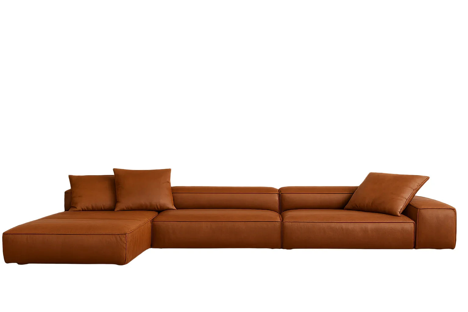Sofa L Shape - Beech Wood - Suede Fabric - Brown - 300x200x90 cm - Cataloug