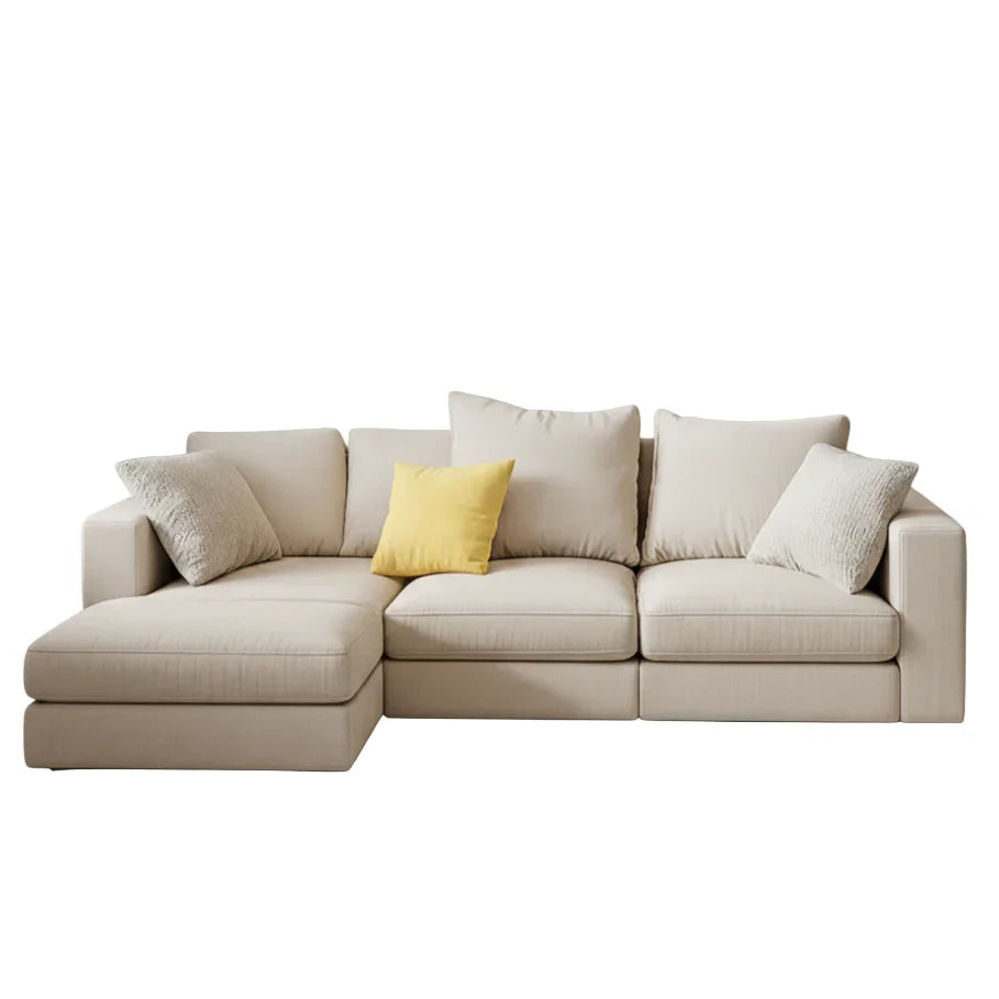 Sofa L Shape - Beech Wood - Linen Fabric - Beige - 240x180x90 cm - Cataloug