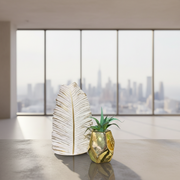 Polyster Vase-Polyster - Off White & Gold- 18x28 cm