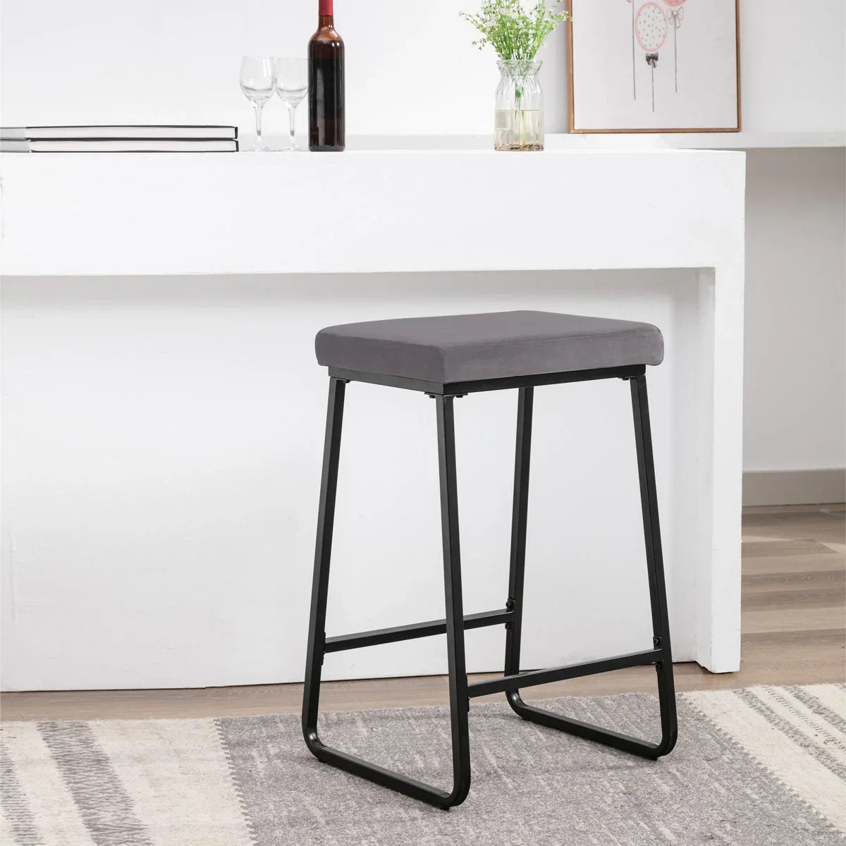 Bar Stool - Steel - Fabric - Black - 40x40x70 cm