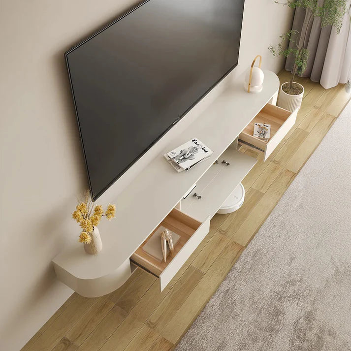 طاولة تلفزيون  - خشب ام دي اف- أبيض