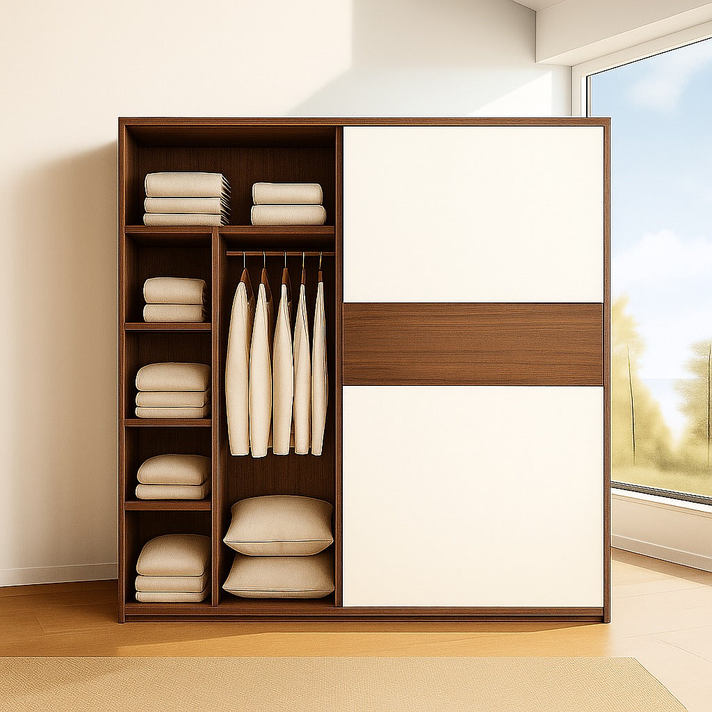 Wardrobe - MDF Wood -Brown & White - 180x60x200 cm