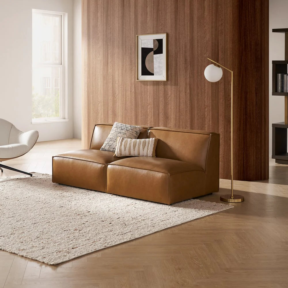 Sofa - Natural Wood - Leather - Brown - Multi Size