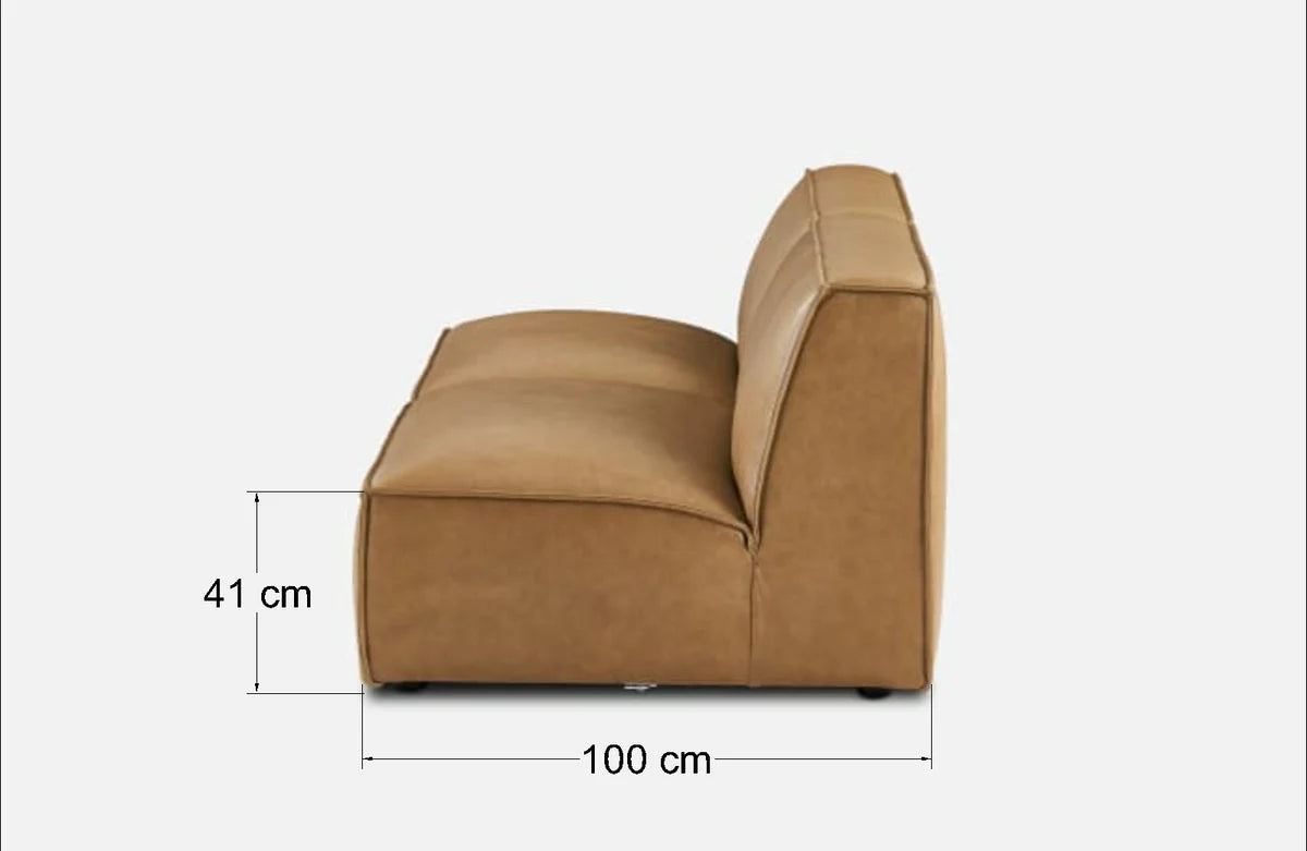 Sofa - Natural Wood - Leather - Brown - Multi Size