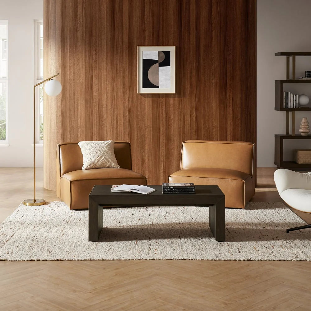 Sofa - Natural Wood - Leather - Brown - Multi Size