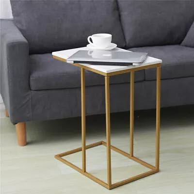 Side Table - Metal & Wood - Gold & White - 40 x 30 x 60 cm