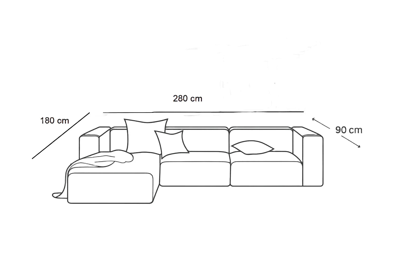 Sofa L Shape - Beech Wood - Linen Fabric - Brown - 280x180x90 cm - Cataloug