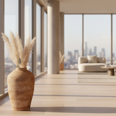 مزهرية-  فخاري- بني - 23 × 52 سم